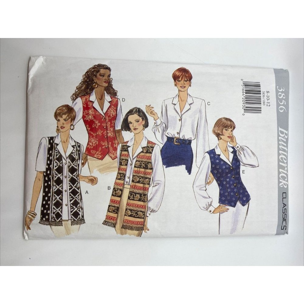 Butterick 3856 Size 8 10 12 Classic Top Long & Short Sleeve Women New Uncut